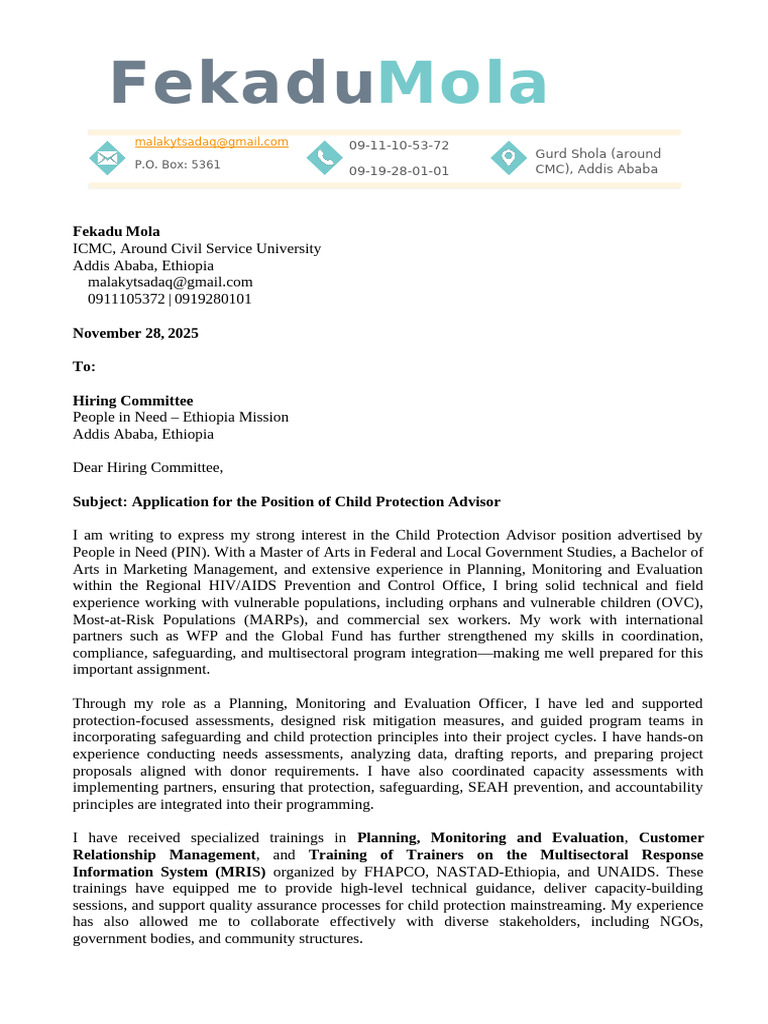Child Protection Advisor Application | PDF | Capacity Building