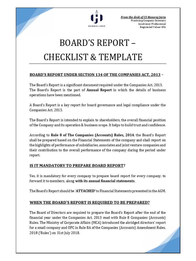 Board Report Checklist & Template Guide | PDF | Auditor's Report | Audit