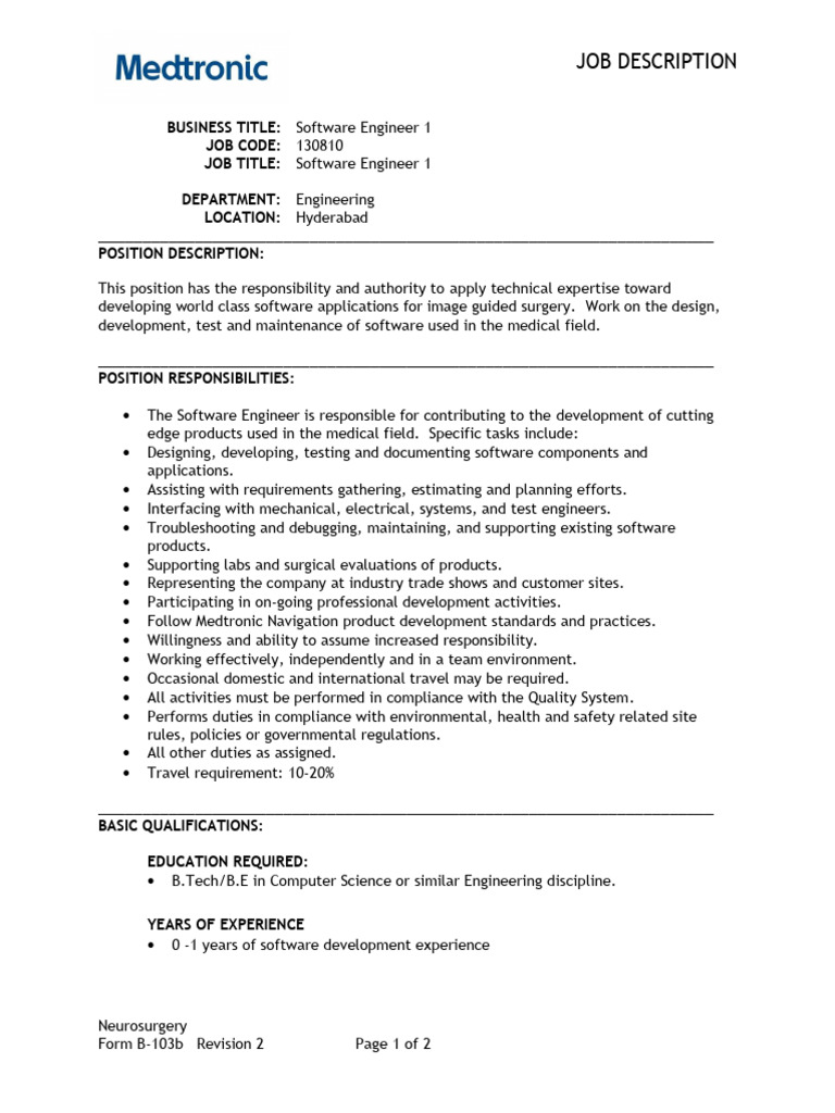 Software Engineer 1 Job Description | PDF | Software | Software Development