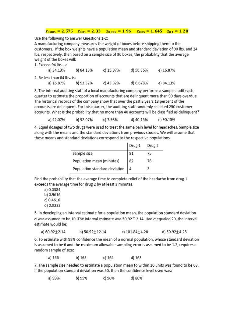 Lecture 6 Exercises | PDF | Standard Deviation | Confidence Interval