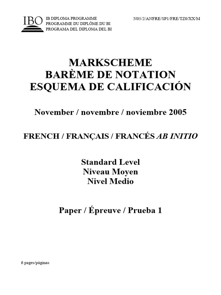 Barème de notation Français Ab Initio | PDF