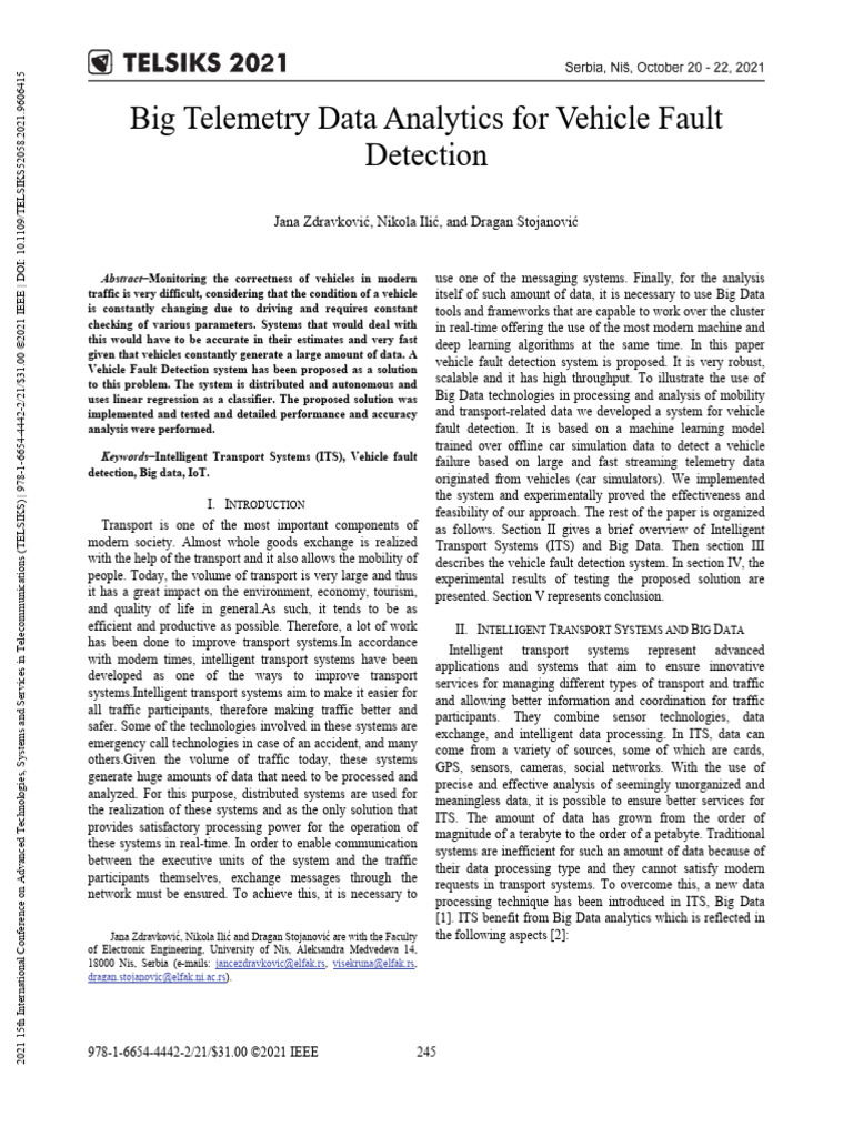 Big Telemetry Data Analytics For Vehicle Fault Detection | PDF ...