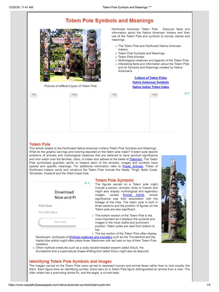 A totem pole with various symbols