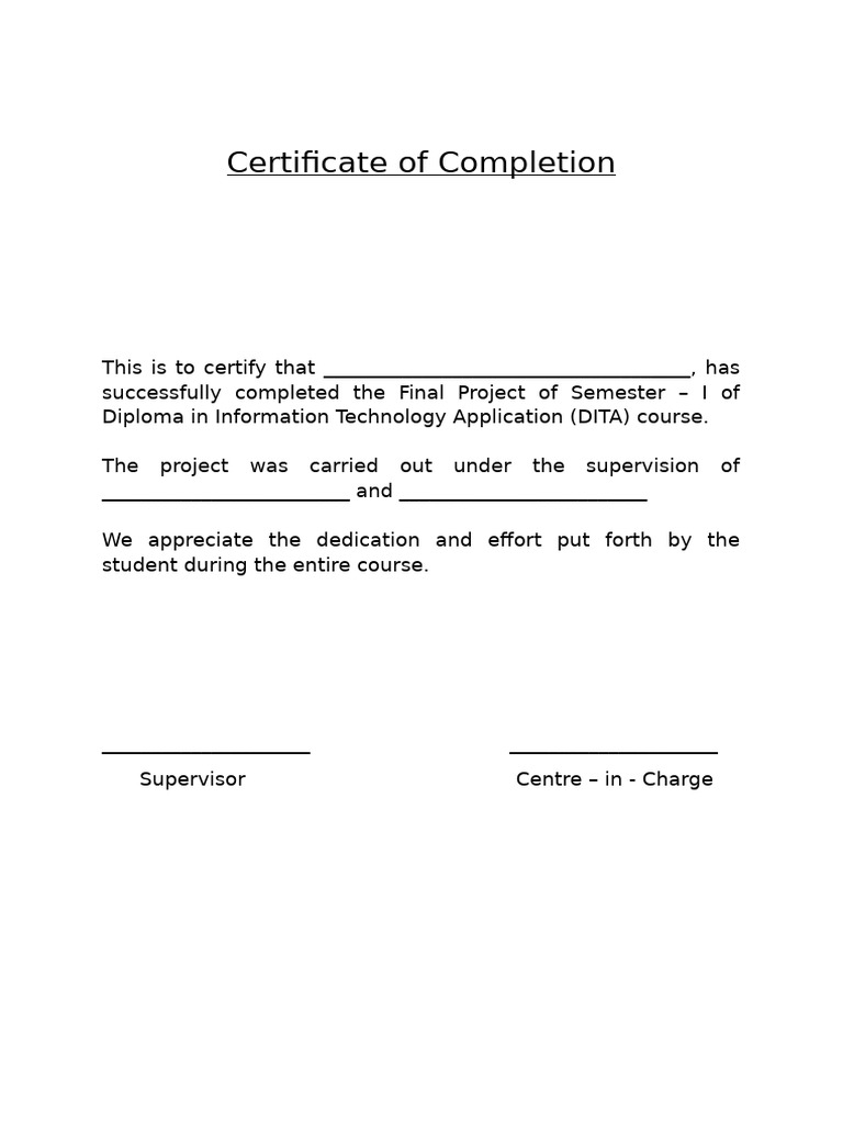 Diploma in IT Application Completion Certificate | PDF