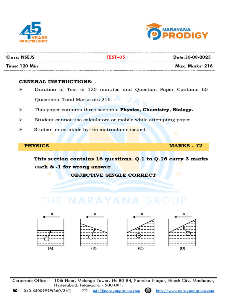 NSEJS Test 05 Physics Questions | PDF | Photosynthesis | Endocrine System