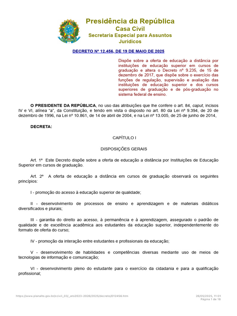 Decreto sobre Educação a Distância em Graduação | PDF | Educação à ...