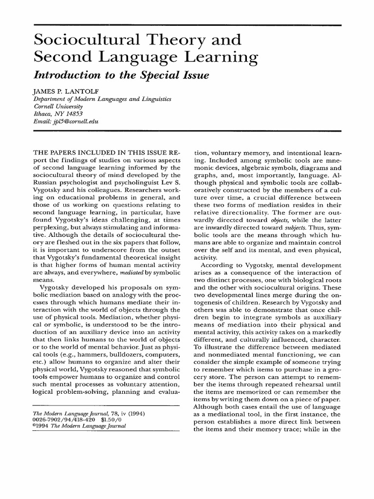 Sociocultural Theory in Language Learning | PDF | Learning | Language ...