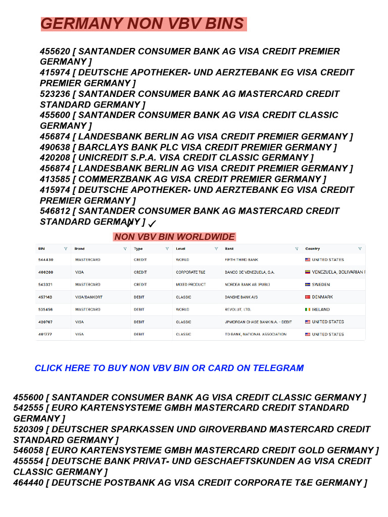Germany Non VBV BIN List | PDF | Visa Inc. | Debit Card
