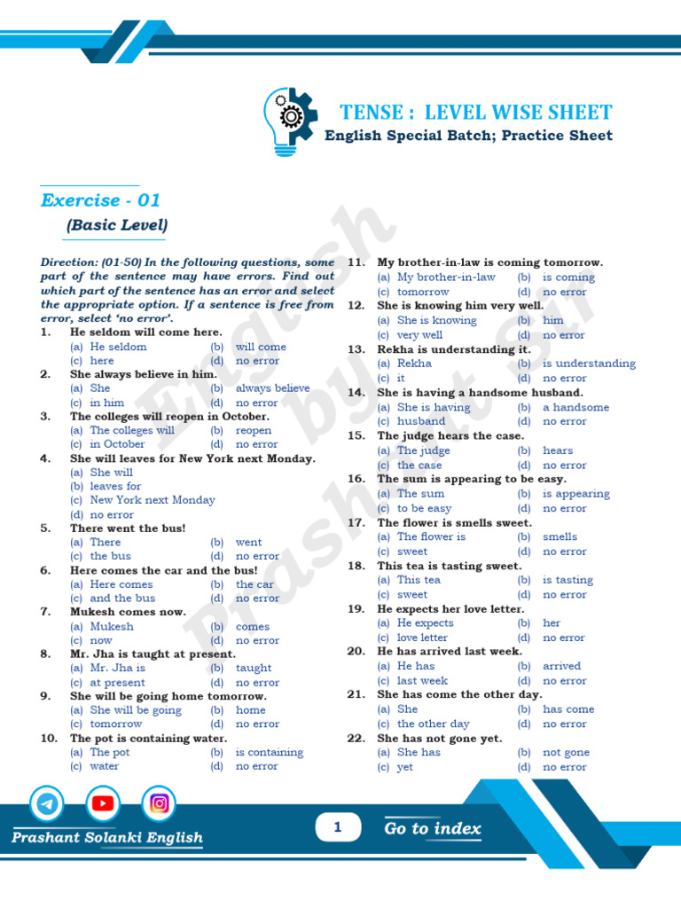 English Tense Error Correction Practice | PDF | Linguistics | Syntax