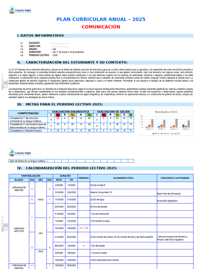Plan Curricular Anual 2025 - 2do Grado | PDF | Inclusión (Educación ...