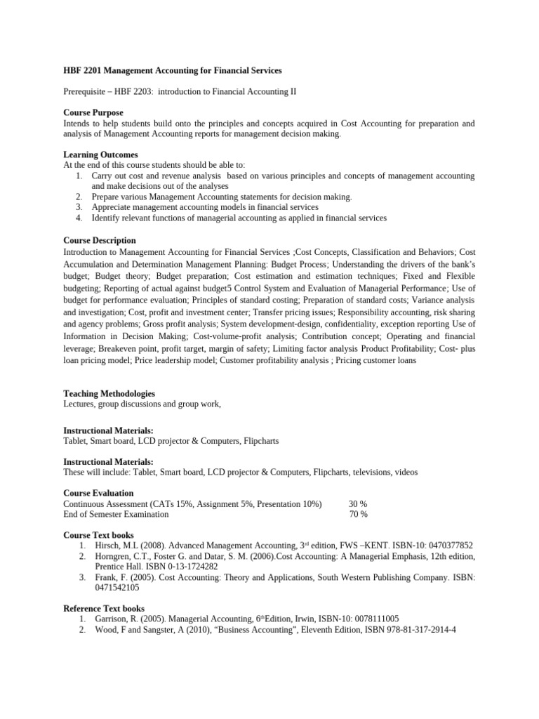Management Accounting for Financial Services | PDF | Management ...