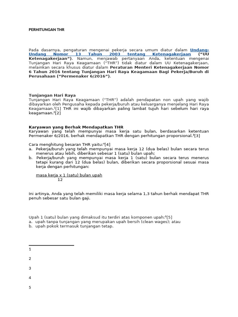 Panduan Perhitungan THR Pekerja | PDF