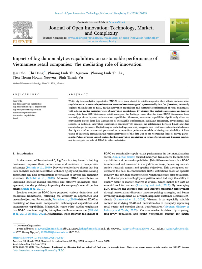 Big Data Analytics and Retail Innovation | PDF | Structural Equation ...