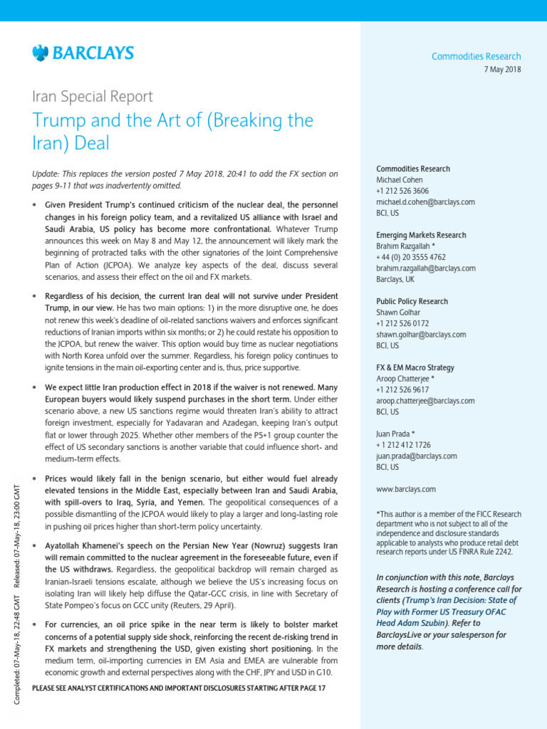 Iran Special Report - Barclays | PDF | Joint Comprehensive Plan Of ...