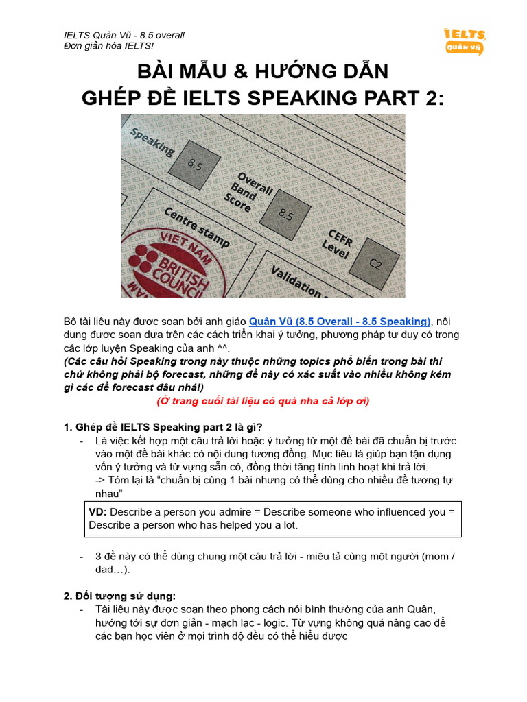 Ghép Đề Ielts Speaking Part 2 | PDF
