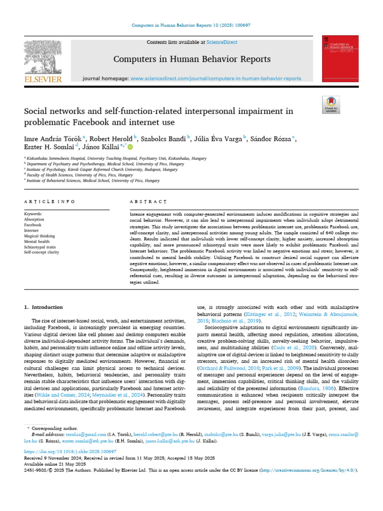 Social Networks and Self Function Related Interperson - 2025 ...