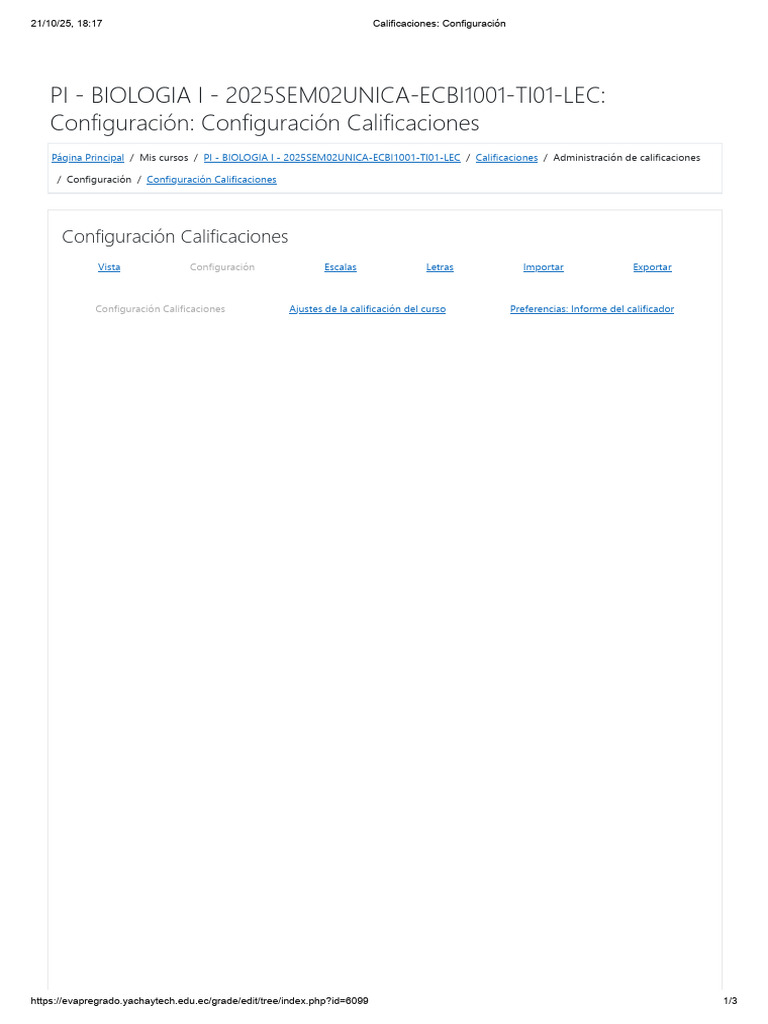 Configuración de Calificaciones Biología I | PDF | Biotecnología ...