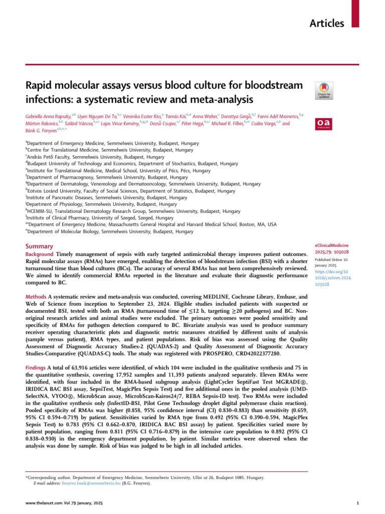 Rapid Molecular Assays for Bloodstream Infections | PDF | Sensitivity ...