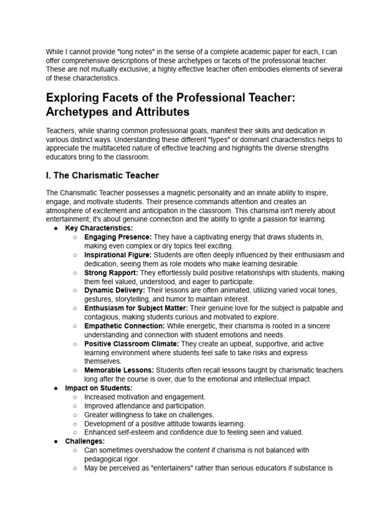 Exploring Teacher Archetypes and Attributes | PDF | Learning | Teachers