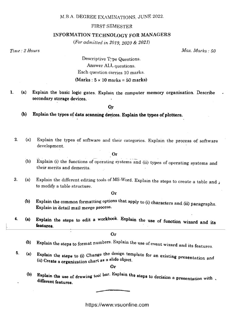 Mba 1 Sem Information Technology for Managers Jun 2022 | PDF