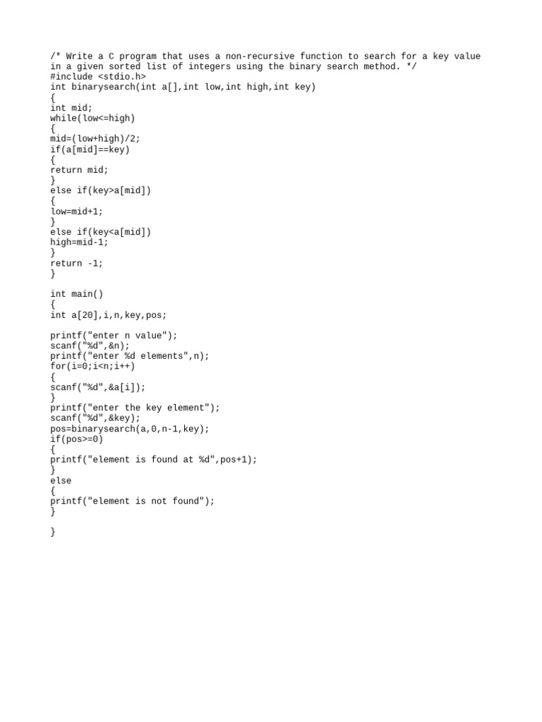 Non-Recursive Binary Search in C | PDF