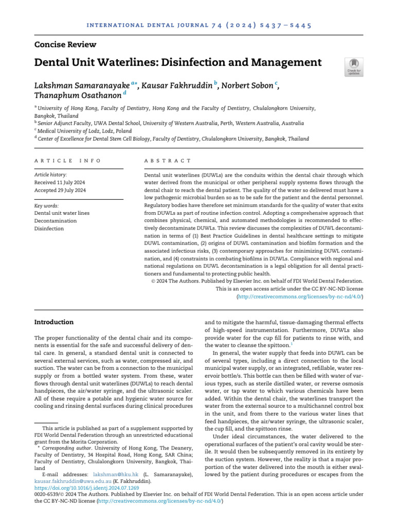 Concise Review Dental Unit Waterlines Disinfection and Management | PDF ...