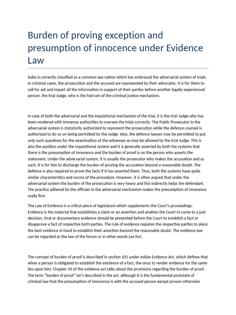 Burden of Proof in Indian Evidence Law | PDF | Burden Of Proof (Law ...