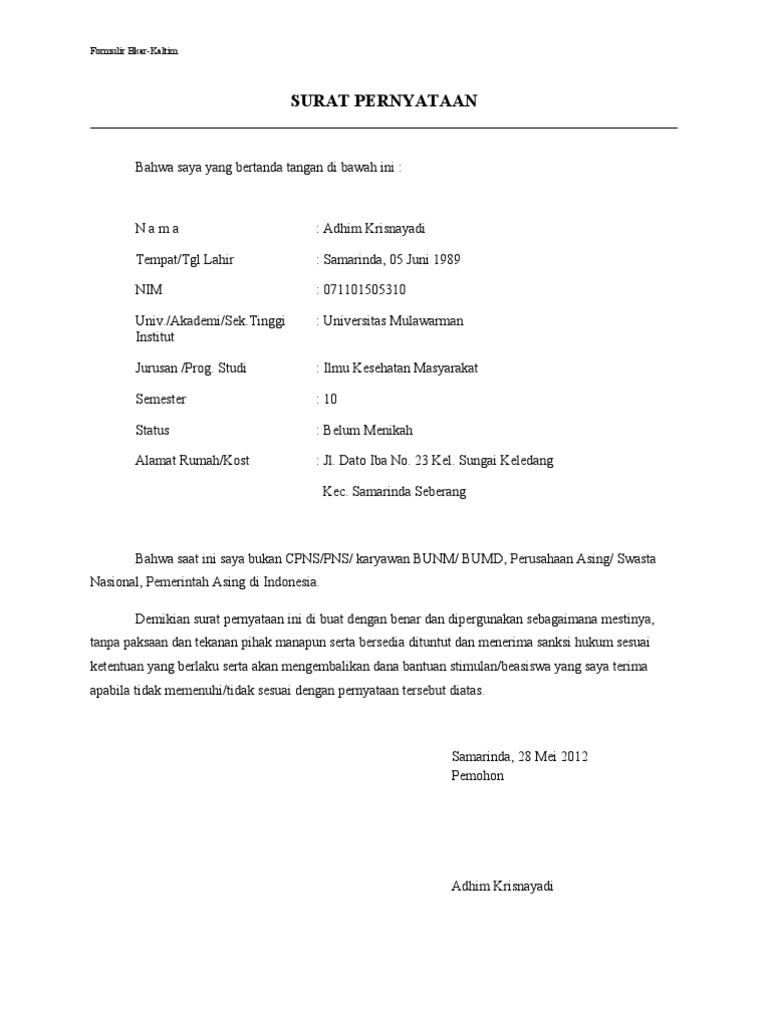Surat Pernyataan Bukan Karyawan Pdf