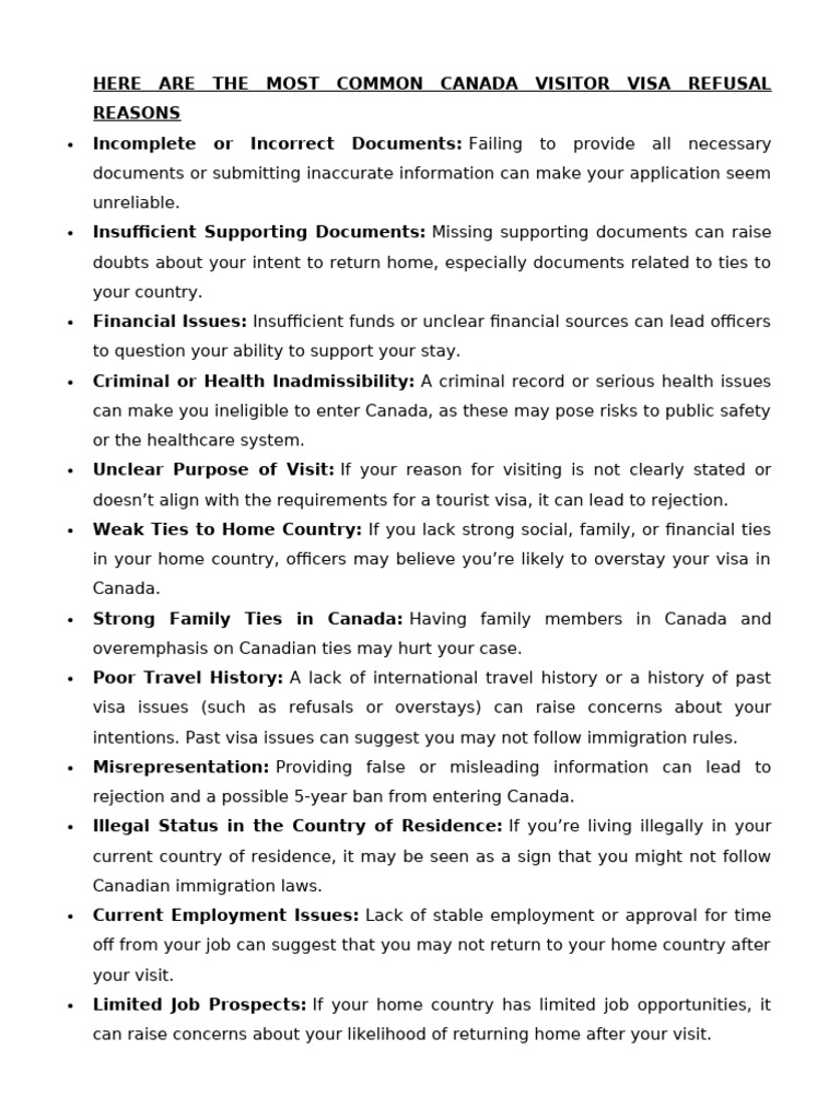 Here Are The Most Common Canada Visitor Visa Refusal Reasons | PDF