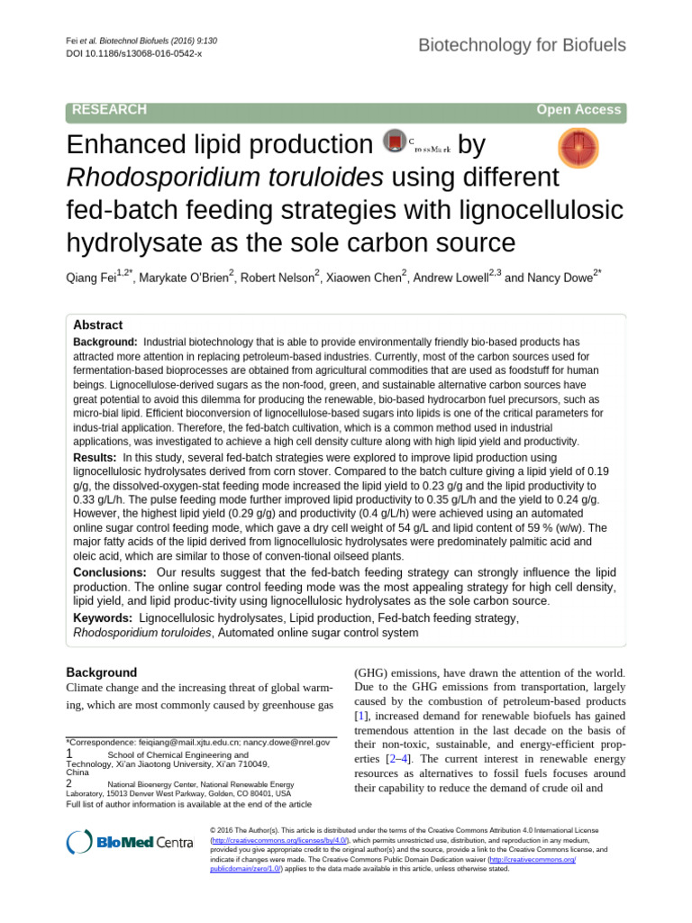 Enhance Lipid Production by Rhodosporidium Toruloides Using Different ...
