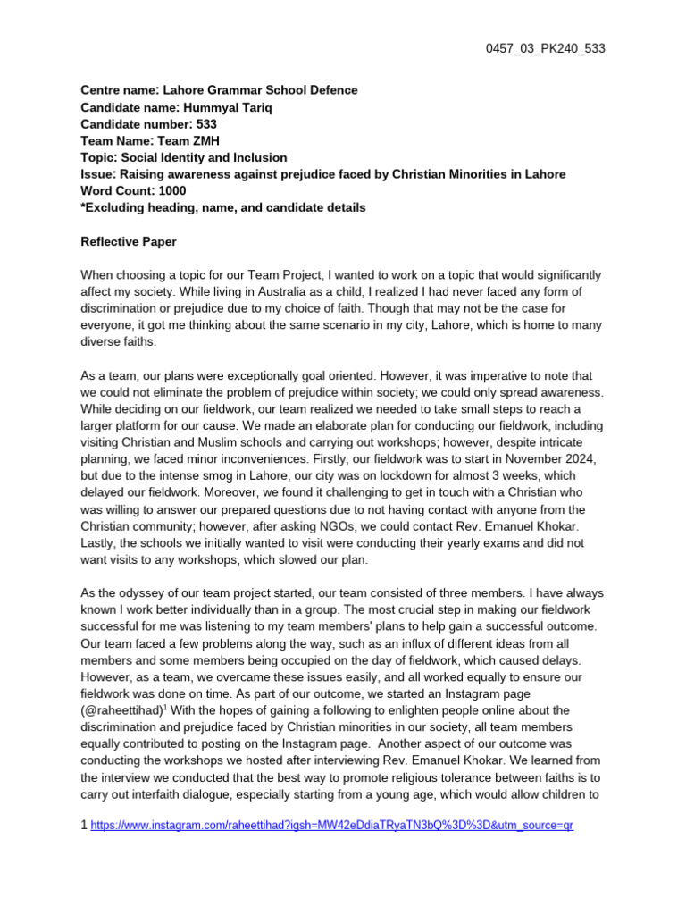 June2025 0457 03 PK240 533 REFLECTIVEPAPER | PDF | Prejudices | Social ...