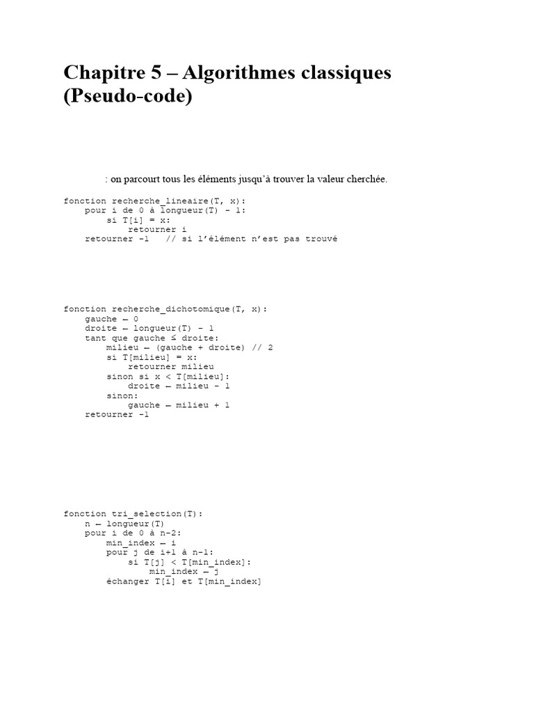 Algorithmes classiques : recherche et tri | PDF | Algorithmes et ...