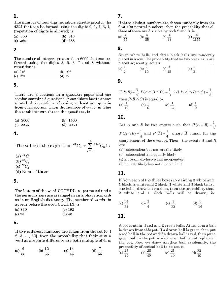 P&C+Probability+ BT+ Trigonometry G-Meet Test | PDF