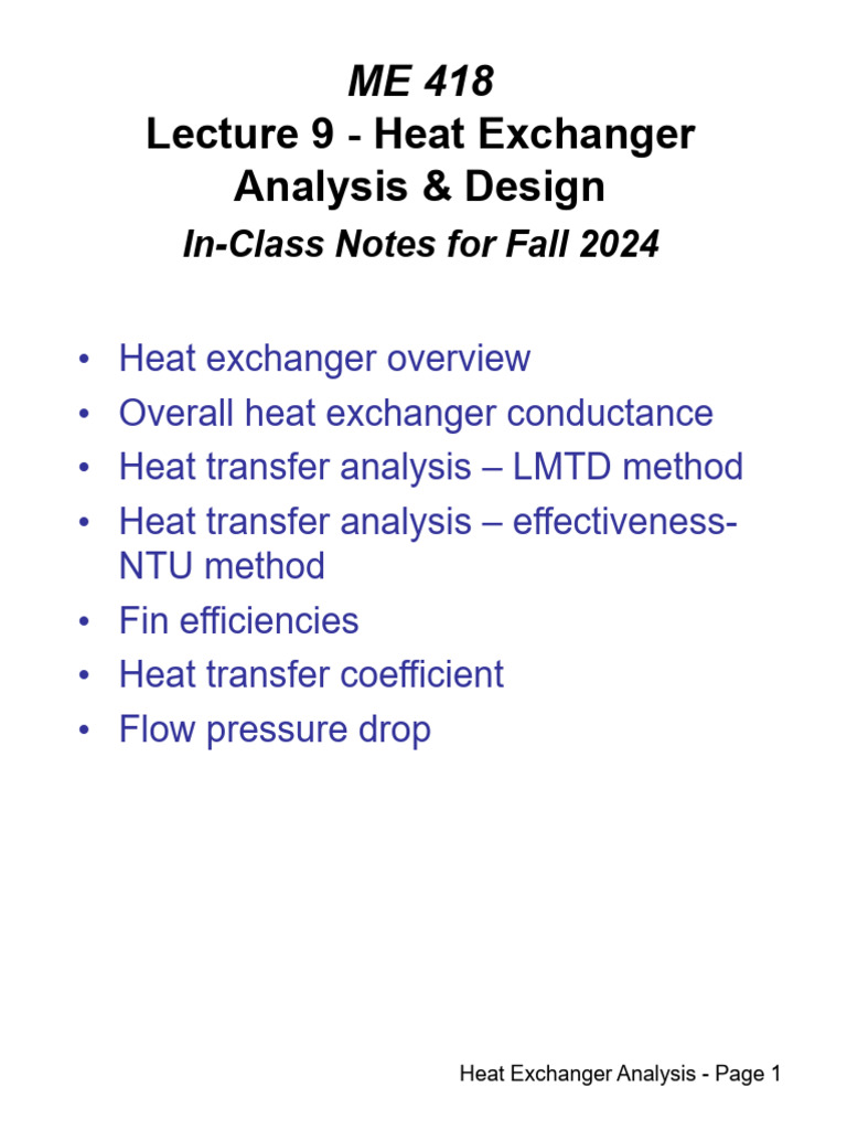 ME 418 Heat Exchanger Analysis and Design | PDF | Heat Exchanger | Heat ...