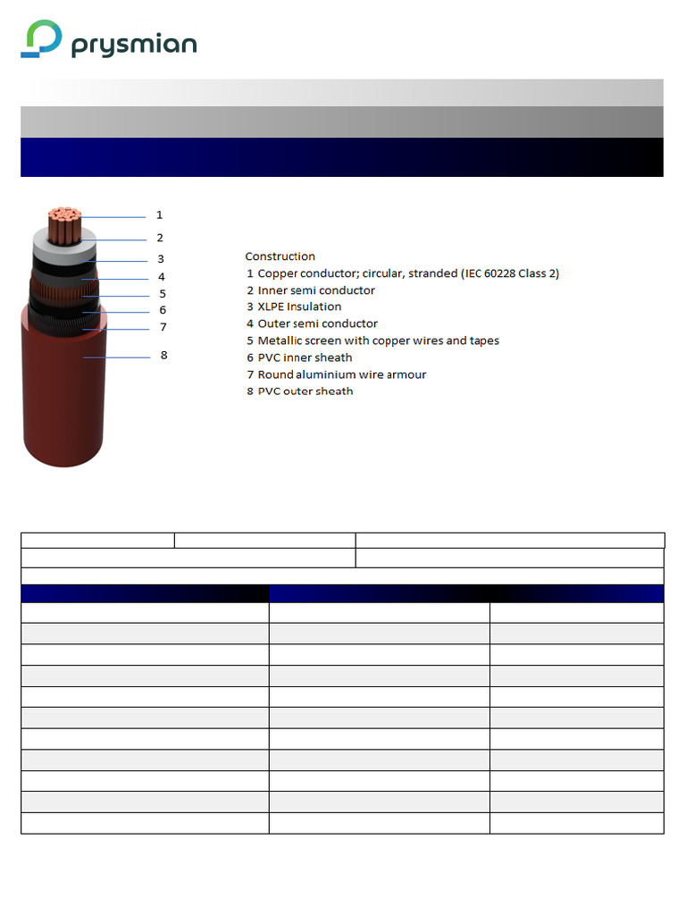 Prysmian 2XSYR(A)Y Cable Specifications | PDF | Electrical Conductor | Wire