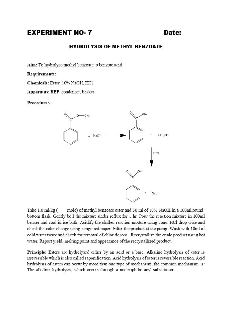 Hydrolysis of Methyl Benzoate Experiment | PDF | Triglyceride | Fatty Acid