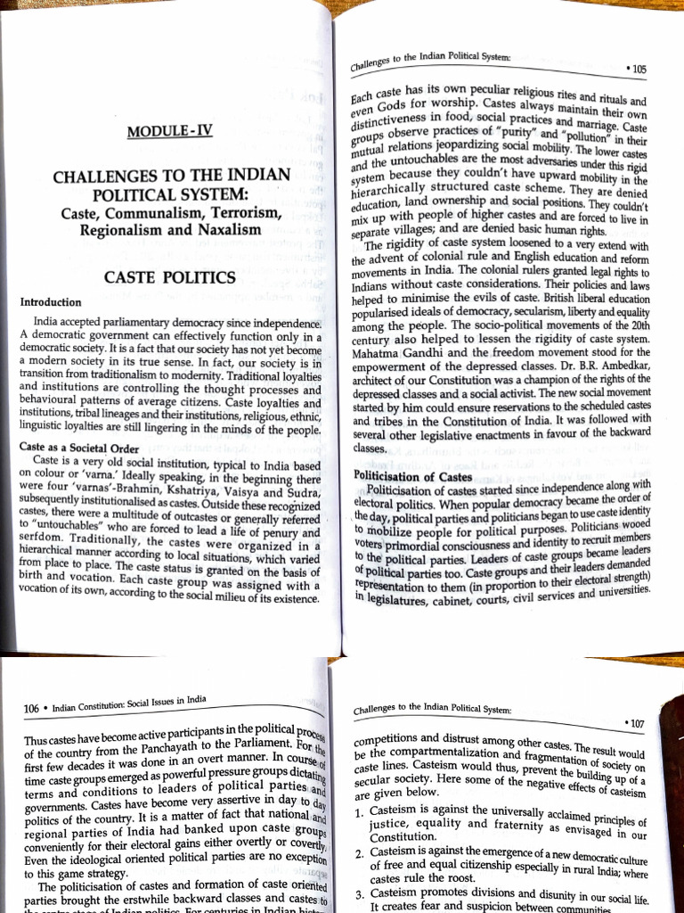 Challenges in Indian Political System | PDF | Caste | Dalit