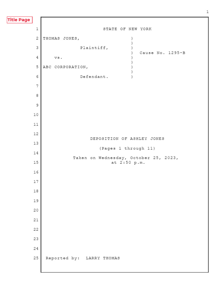 Deposition of Ashley Jones - Oct 2023 | PDF | Deposition (Law) | Witness