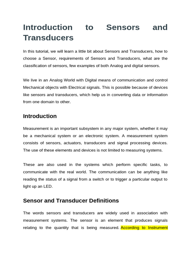 Sensors and Transducers Overview | PDF | Sensor | Amplifier
