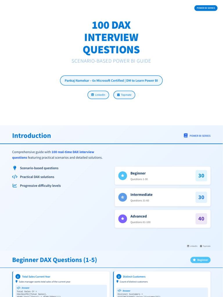 100 DAX Interview Questions for Power BI | PDF