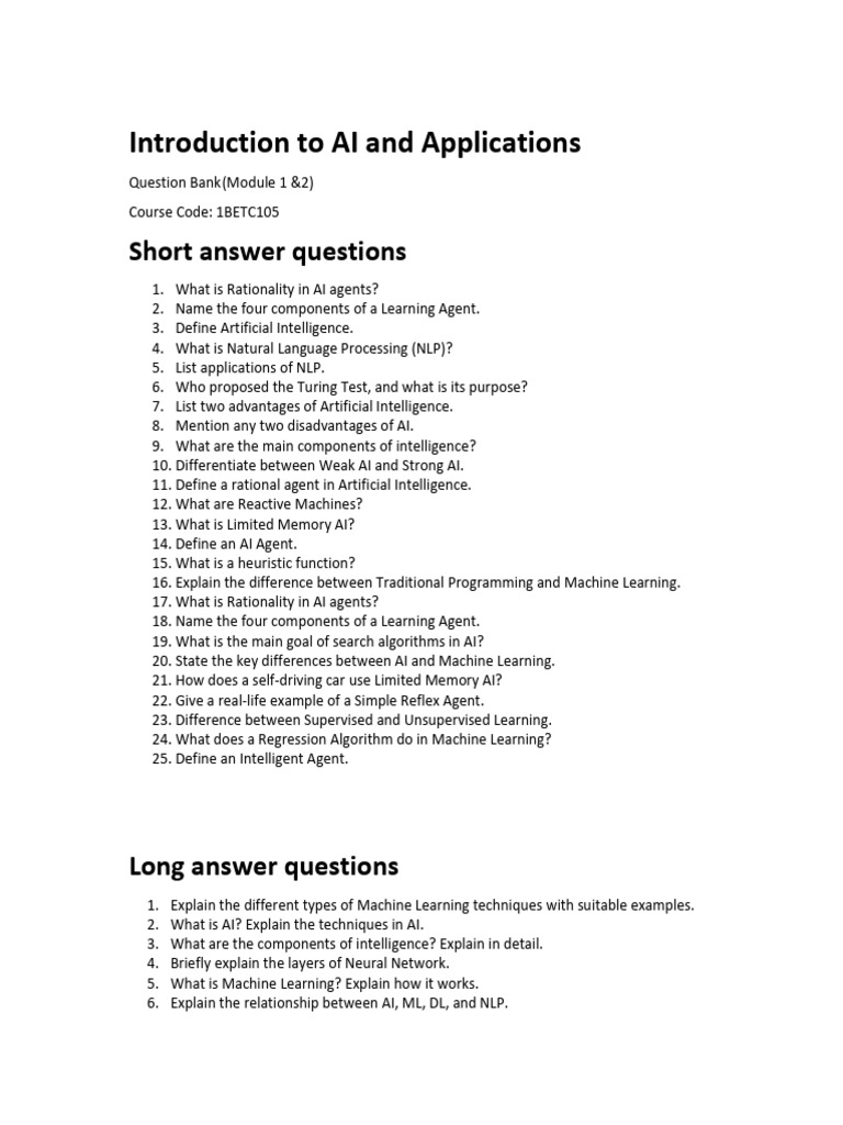AI Fundamentals and Question Bank | PDF | Artificial Intelligence ...