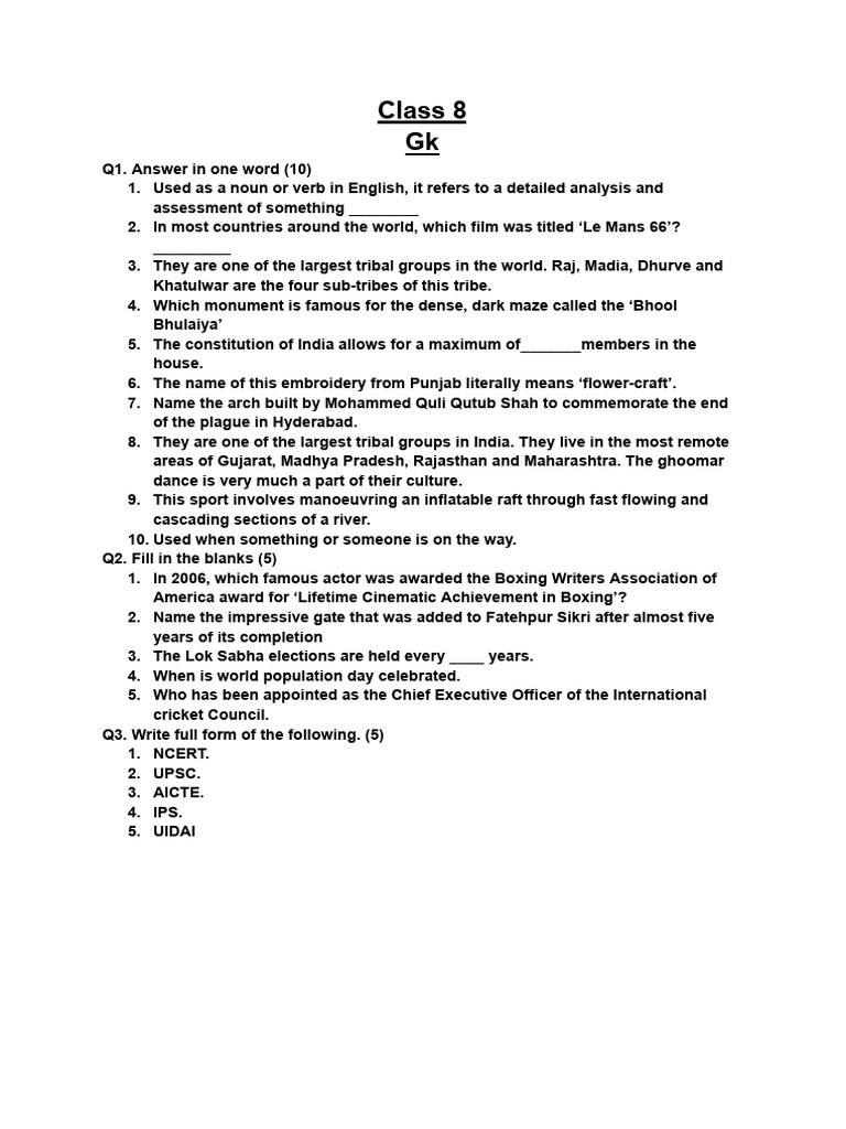 Class 8 GK Pa 2 | PDF