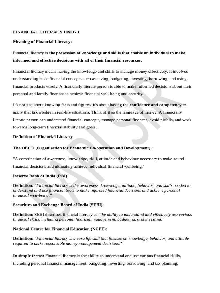 Understanding Financial Literacy Basics | PDF | Financial Literacy | Goal