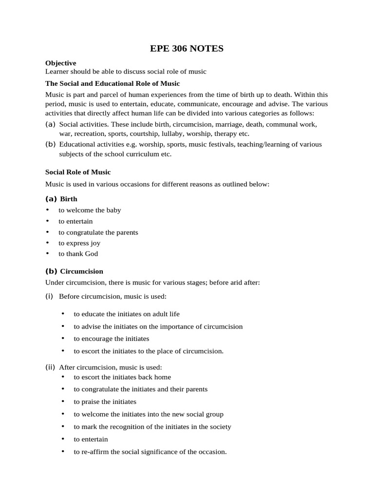 Epe 306 Notes | PDF | Variation (Music) | Elements Of Music