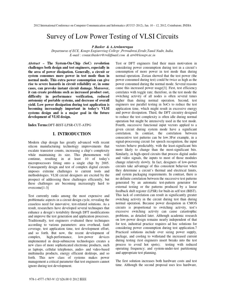 Low Power Testing in VLSI Circuits | PDF | Electronics | Electronic ...