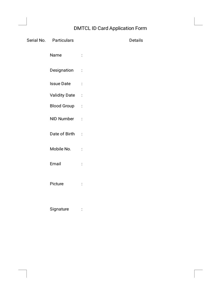 DMTCL ID Card Application Form | PDF