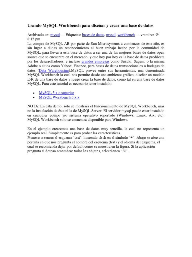 Crear bases de datos con MySQL Workbench | PDF | Mi sql | Tabla (base ...