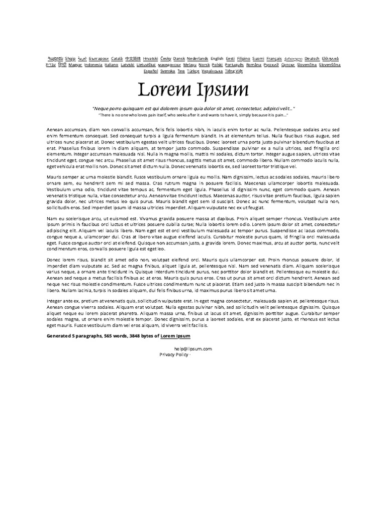 Generated 5 Paragraphs, 565 Words, 3848 Bytes of Lorem Ipsum | PDF