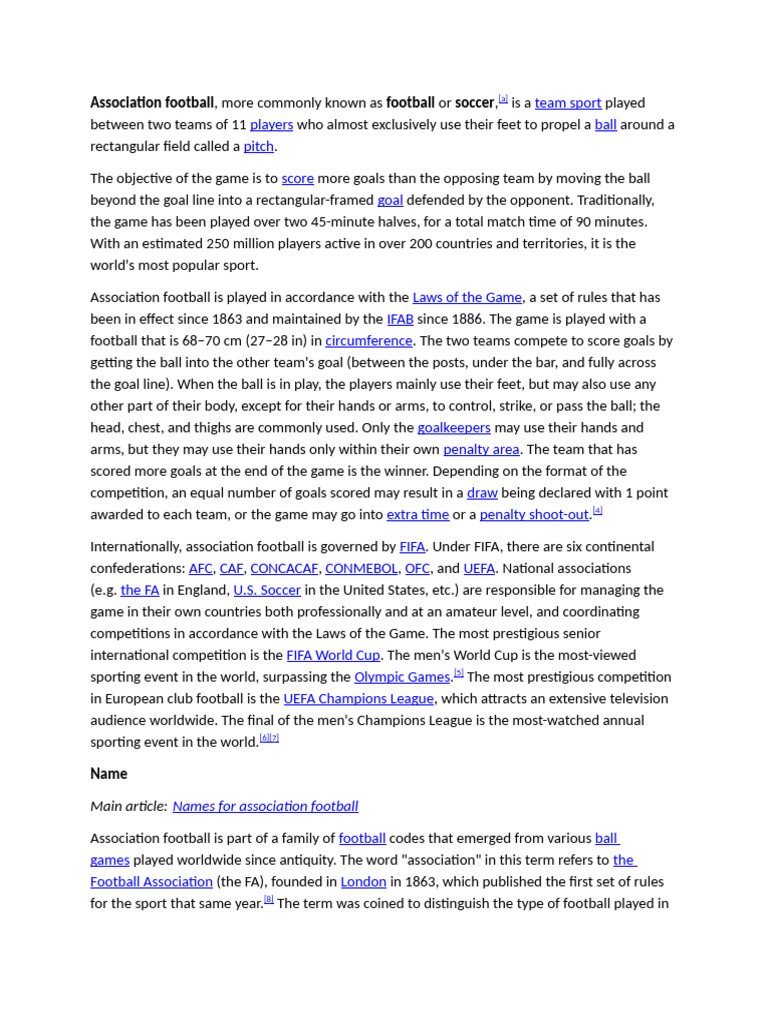 Overview of Association Football (Soccer) | PDF | Association Football ...