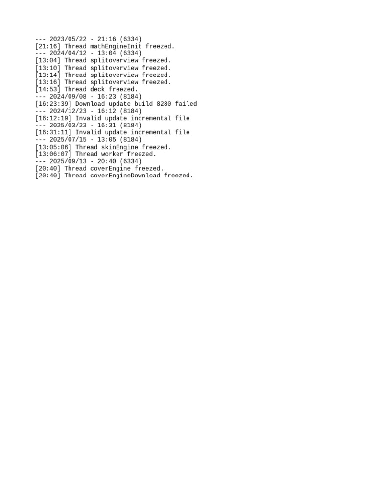 Thread Freezes and Update Errors Log | PDF